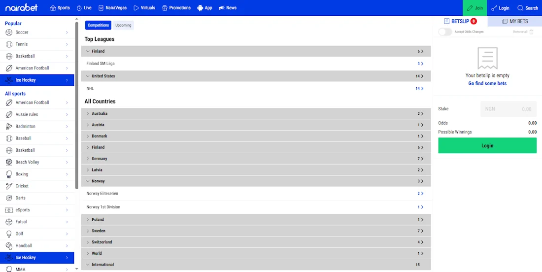 Nairabet Hockey Betting Screenshot